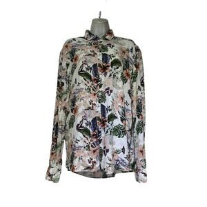 romeo gigli butterfly flower long sleeve collared shirt blouse Size XL